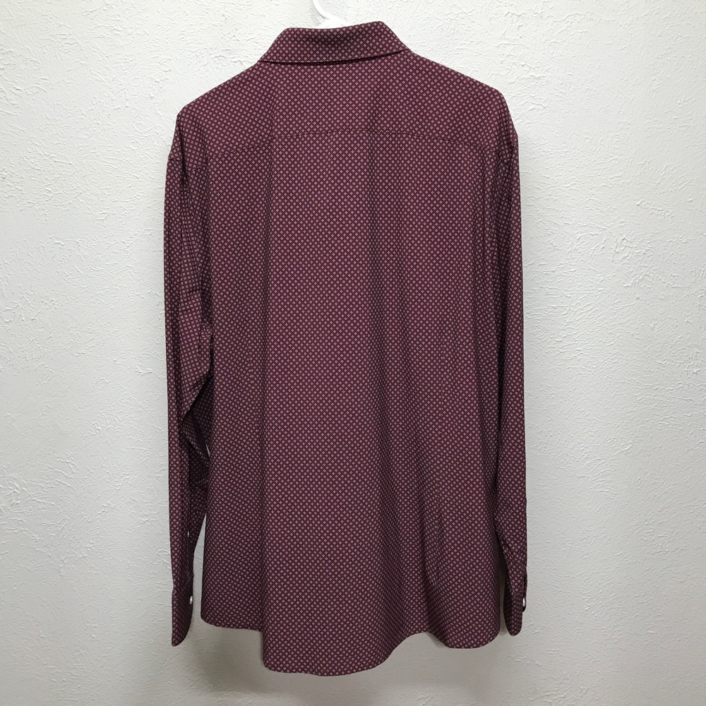 Mizzen+Main Leeward Shirt Mens‎ XL Burgundy Geometric Classic No Tuck Stretch - Picture 3 of 11